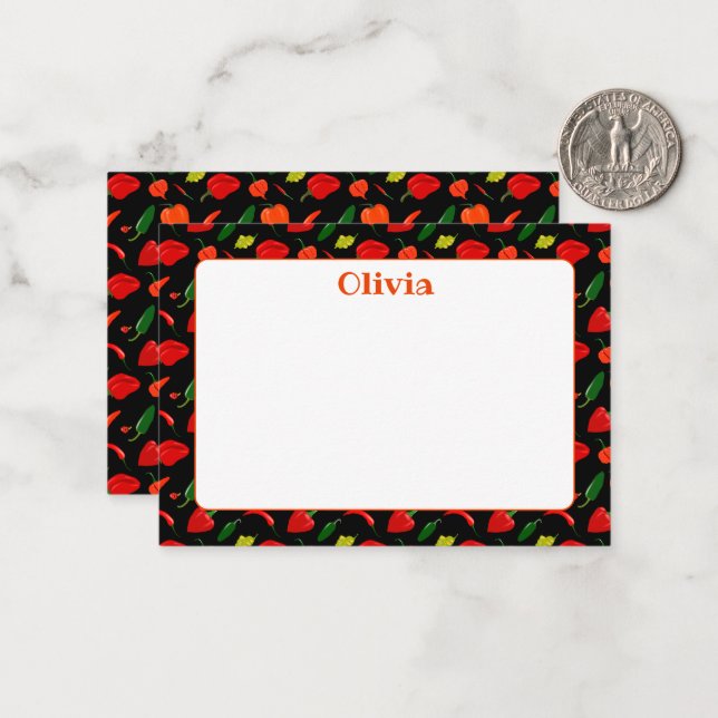 Custom Hot Peppers Illustration Note Card (Front/Back In Situ)