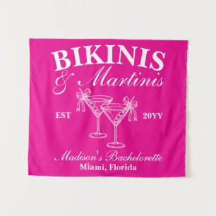 Custom Hot Pink Bikinis and Martinis Bachelorette Tapestry