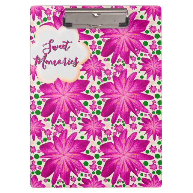 Custom Hot Pink Floral Seamless Pattern  Clipboard (Front)