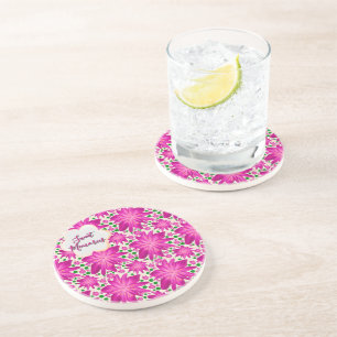 Custom Hot Pink Floral Seamless Pattern  Coaster