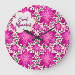 Custom Hot Pink Floral Seamless Pattern Large Clock