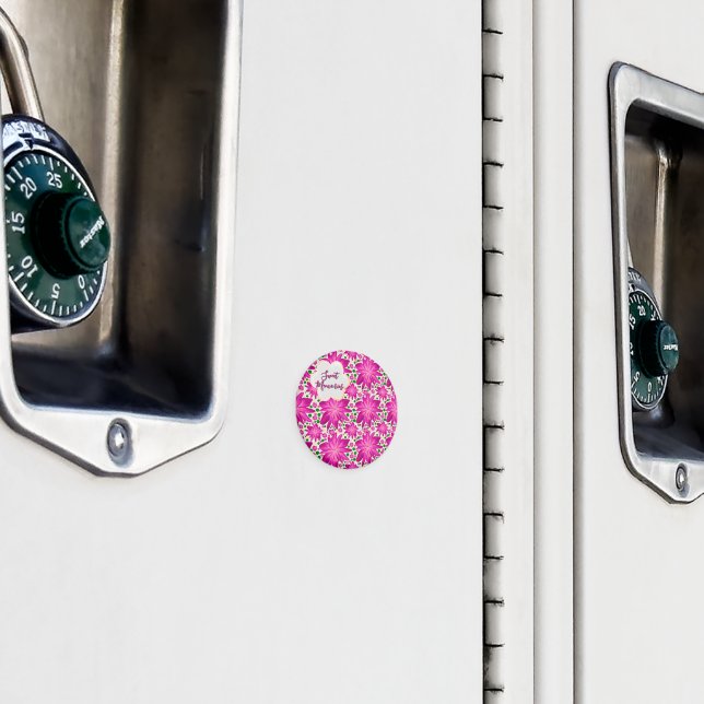 Custom Hot Pink Floral Seamless Pattern  Magnet (In Situ (Locker))