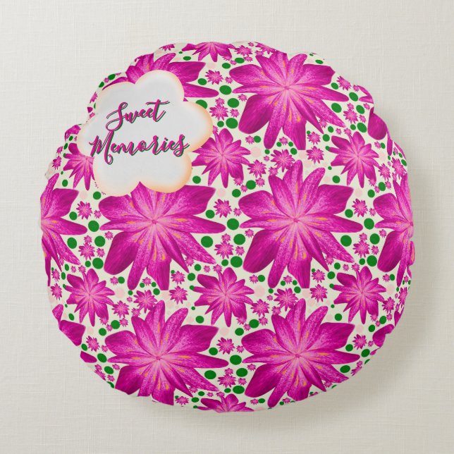 Custom Hot Pink Floral Seamless Pattern  Round Cushion (Front)