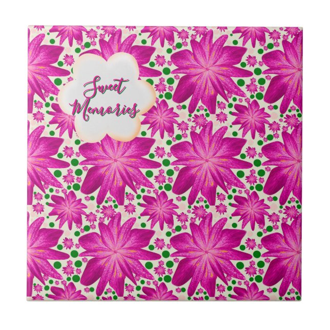 Custom Hot Pink Floral Seamless Pattern  Tile (Front)