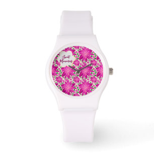 Custom Hot Pink Floral Seamless Pattern  Watch