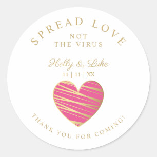 Custom Hot Pink Heart Wedding Sanitizer Hands Classic Round Sticker