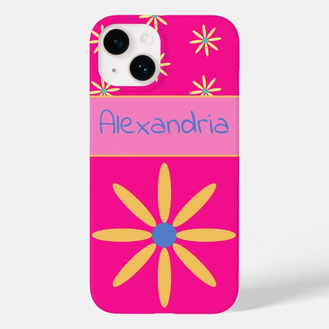 Custom Hot Pink Retro Flower Case-Mate iPhone Case (Back)