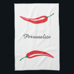 Custom hot red chilli pepper kitchen towel<br><div class="desc">Custom hot red chilli pepper kitchen towel. Add your own personalised name,  monogram or funny quote / saying. Spicy food vegetable template design. Fun decorations accessory for home or office. Stylish typography.</div>