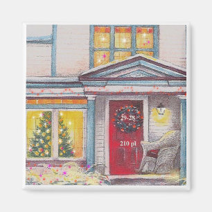 Custom House Number Christmas Cottage Magnet