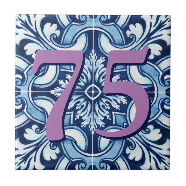 Custom House Number Floral Sicilian Ceramic Tile (Front)