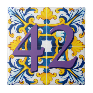Custom House Number Floral Sicilian Ceramic Tile