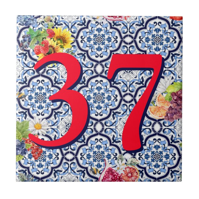 Custom House Number Floral Sicilian Fruit Tile (Front)