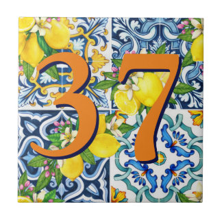 Custom House Number Floral Sicilian Lemon Tile