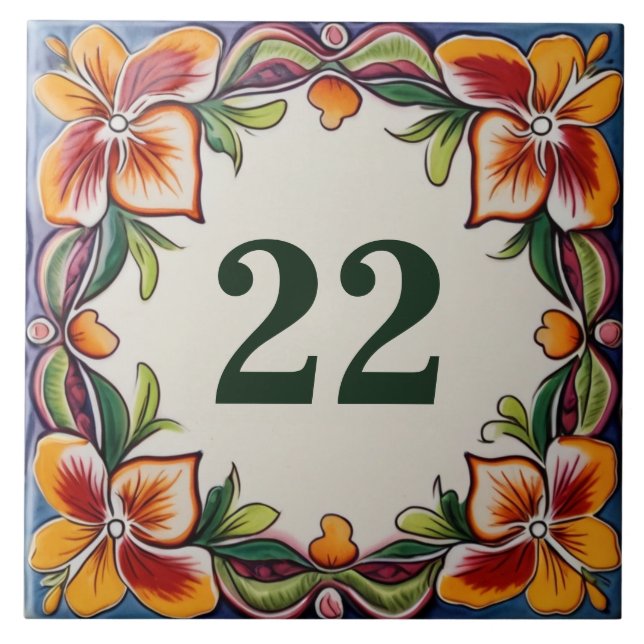 Custom House Number Sign Plate Hawaiian Flowers Tile (Front)