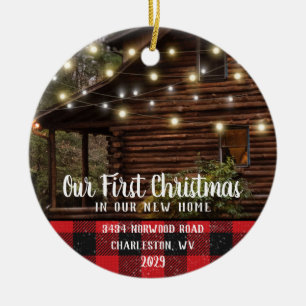 Custom House Photo First Xmas New Home Family Name Ceramic Tree Decoration