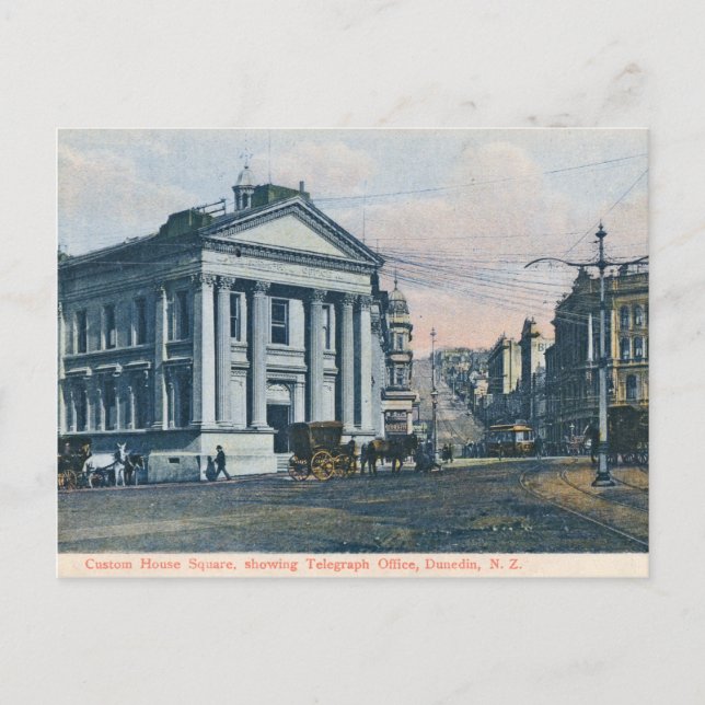 Custom House Square, New Zealand vintage postcard (Front)