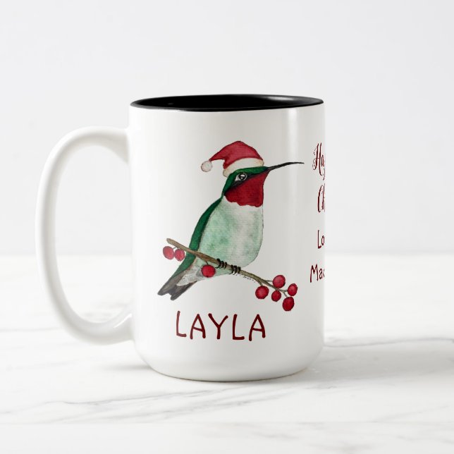 Custom Hummingbird Christmas Two-Tone Coffee Mug (Left)