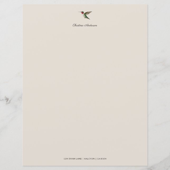 Custom Hummingbird Stationery Paper (Front)