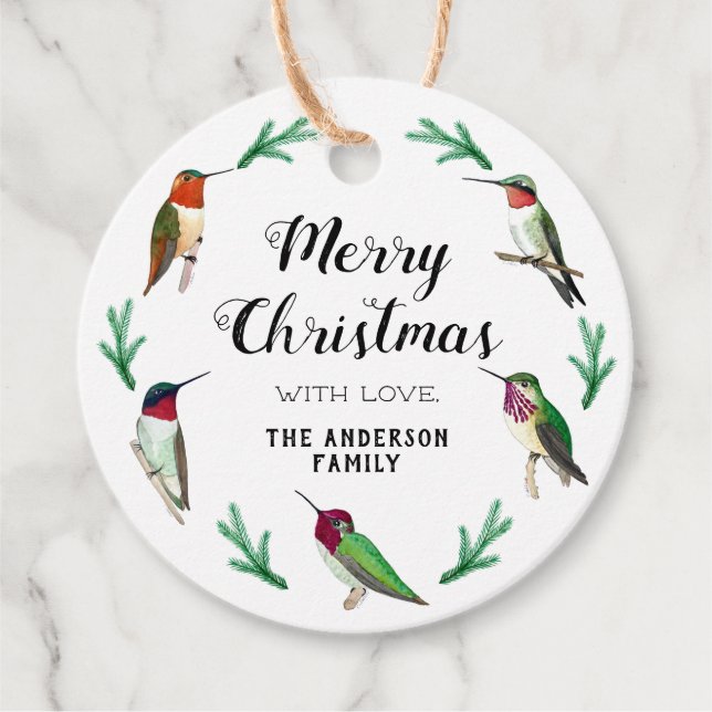 Custom Hummingbirds Christmas Favour Tags (Front)