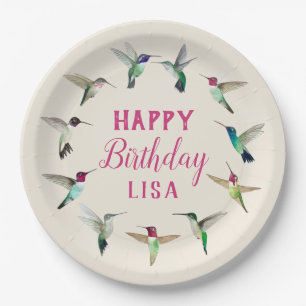 Custom Hummingbirds Happy Birthday Paper Plate
