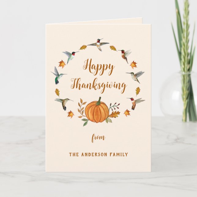 Custom Hummingbirds Happy Thanksgiving Card (Front)