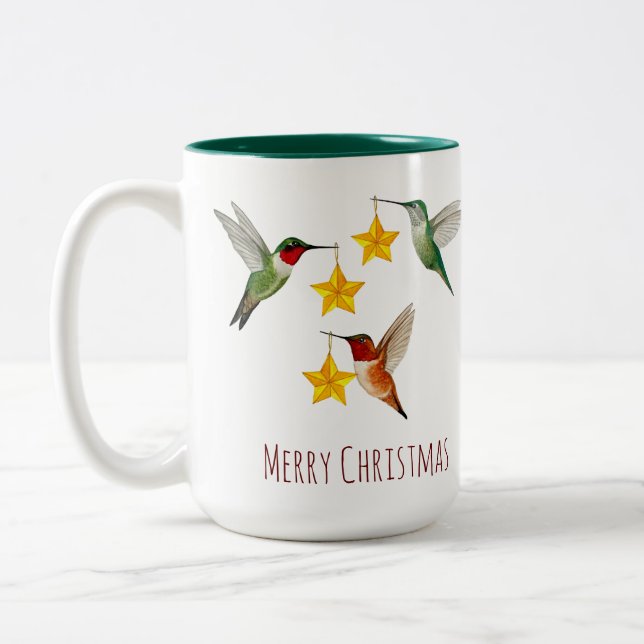 Custom Hummingbirds Merry Christmas  Two-Tone Coffee Mug (Left)