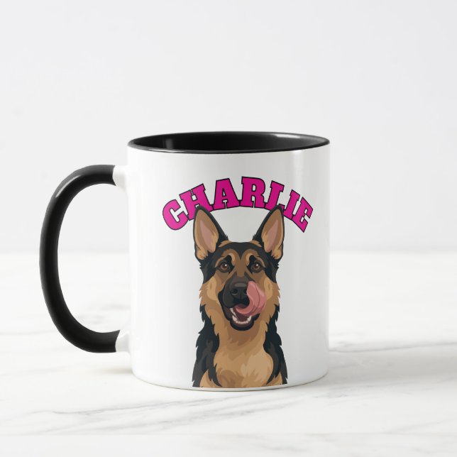 Custom Hungry German Shepherd Illustration Mug (Left)