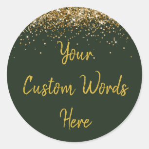 Custom Hunter Green and Gold Birthday Party Favour Classic Round Sticker