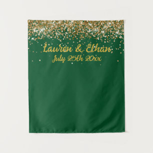 Custom Hunter Green and Gold Wedding Photo Booth Tapestry