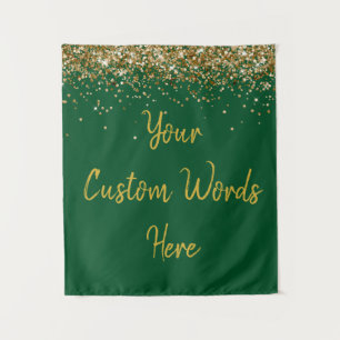Custom Hunter Green Gold Birthday Party Photobooth Tapestry