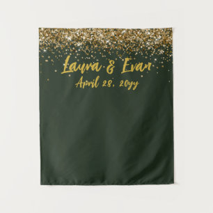 Custom Hunter Green Gold Wedding Photo Booth Prop Tapestry