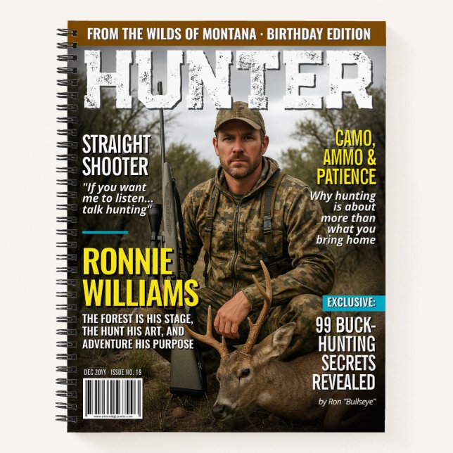 Custom HUNTER Magazine Cover Journal, Hunter Gift Notebook (Front)