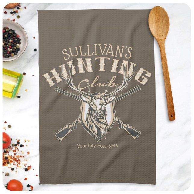 Custom Hunter NAME Deer Trophy Rifle Hunting Club Tea Towel (Creator Uploaded)