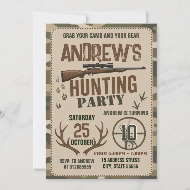 Custom Hunting Camo Birthday party Invitation (Front)