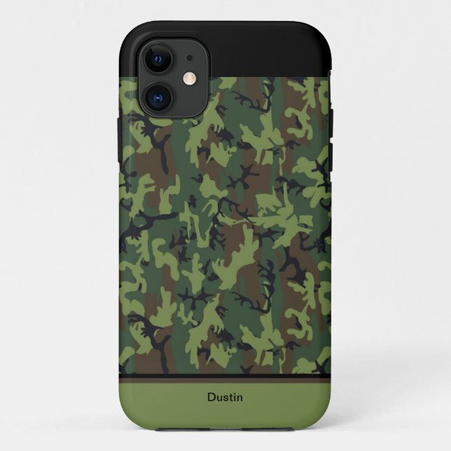 Custom Hunting Camouflage Green Black & Brown Case-Mate iPhone Case (Back)