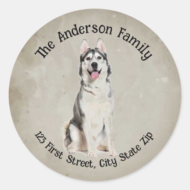 Custom Husky Dog Pet Animal Art Classic Round Sticker (Front)
