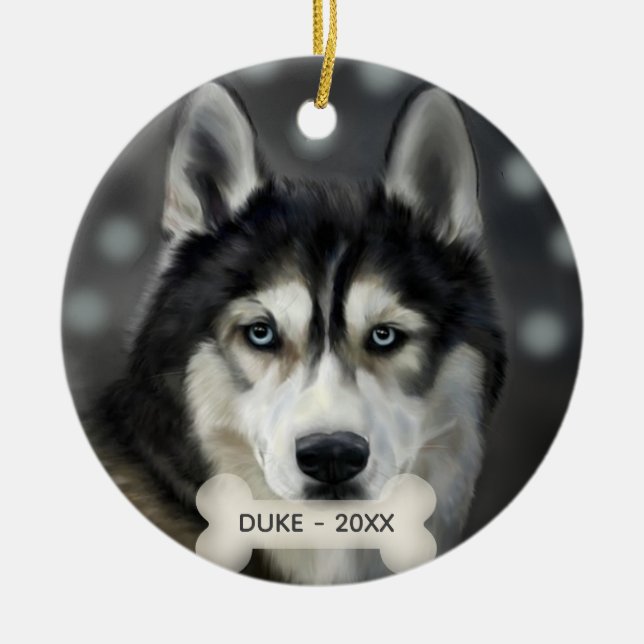 Custom Husky Dog Photo Ceramic Tree Decoration (Front)