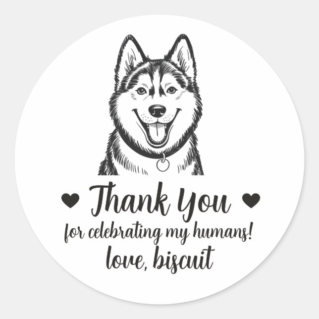 Custom Husky Dog Wedding Favour Stickers (Front)
