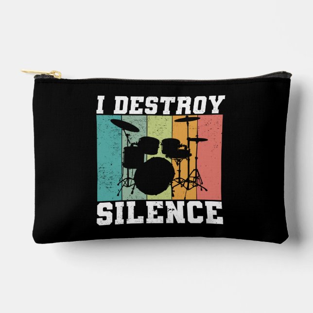 Custom I Destroy Silence Distressed Drummer Retro Accessory Pouch (Front)