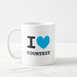 Custom I heart coffee mug with blue love icon<br><div class="desc">Custom I heart 11oz coffee mug for home or office. Make your your own funny cup starting with ; i love ... Personalised cute coffee cup for men, women and kids. Custom colour blue heart icon with black typography template. Fun Birthday gift idea for coworker, husband, wife, couple, employee, boss,...</div>