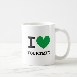 Custom I heart coffee mug with green love icon