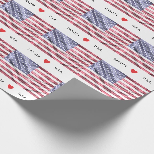 Custom I Heart Flag of United States of America Wrapping Paper (Corner)