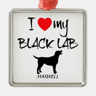 Custom I Love My Black Lab Metal Tree Decoration