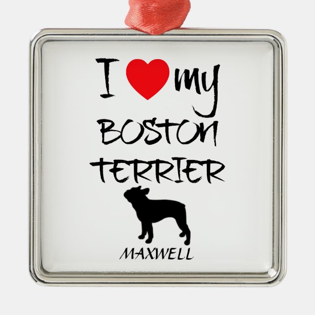 Custom I Love My Boston Terrier Metal Tree Decoration (Front)
