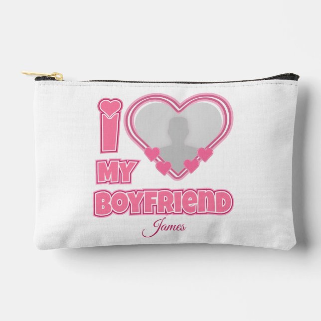 Custom I Love My Boyfriend – Add Photo & Name Accessory Pouch (Front)
