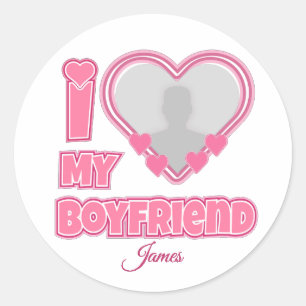 Custom I Love My Boyfriend – Add Photo & Name Classic Round Sticker
