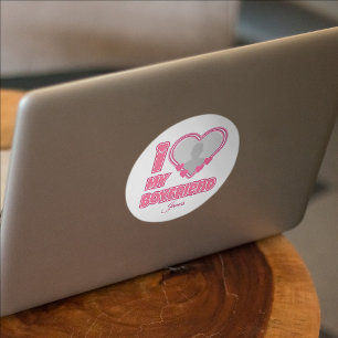 Custom I Love My Boyfriend – Add Photo & Name Classic Round Sticker