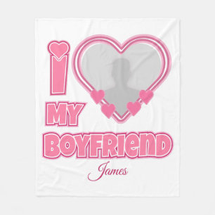 Custom I Love My Boyfriend – Add Photo & Name Fleece Blanket