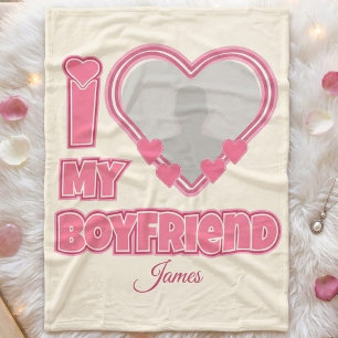 Custom I Love My Boyfriend – Add Photo & Name Fleece Blanket