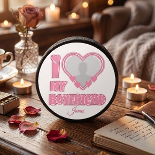Custom I Love My Boyfriend – Add Photo & Name Hockey Puck